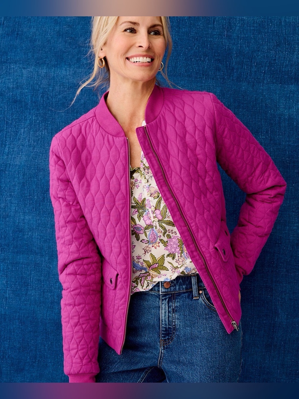Talbots Quilted Bomber Jacket Pink Medium Petite NWT